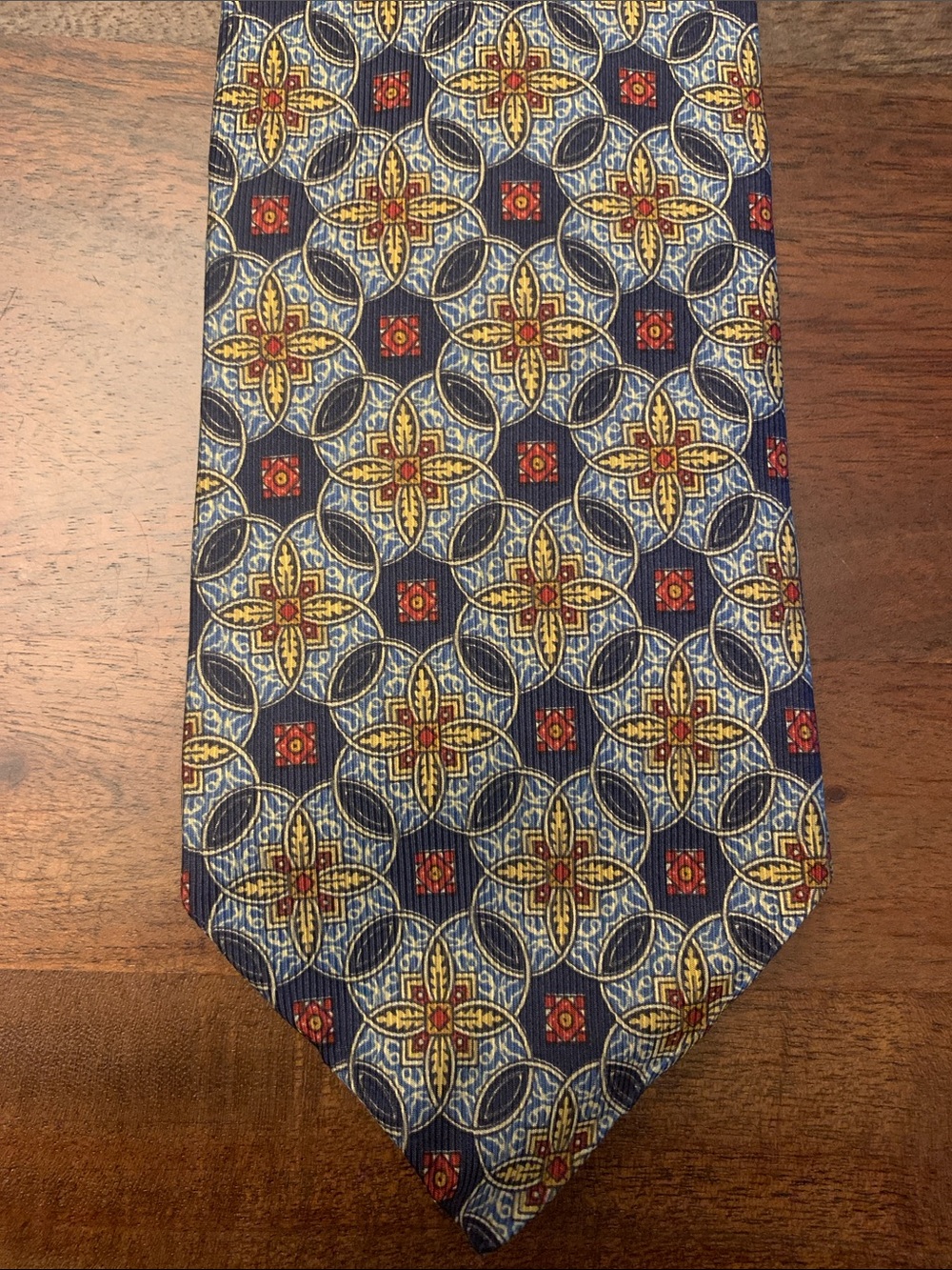 Vintage Christian Dior Monsieur 100% Silk Geometric Medallion Necktie